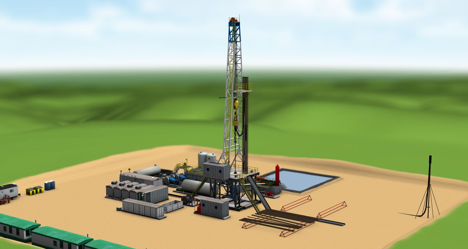 A 3d rendering of a drill site, frame 10 of 15