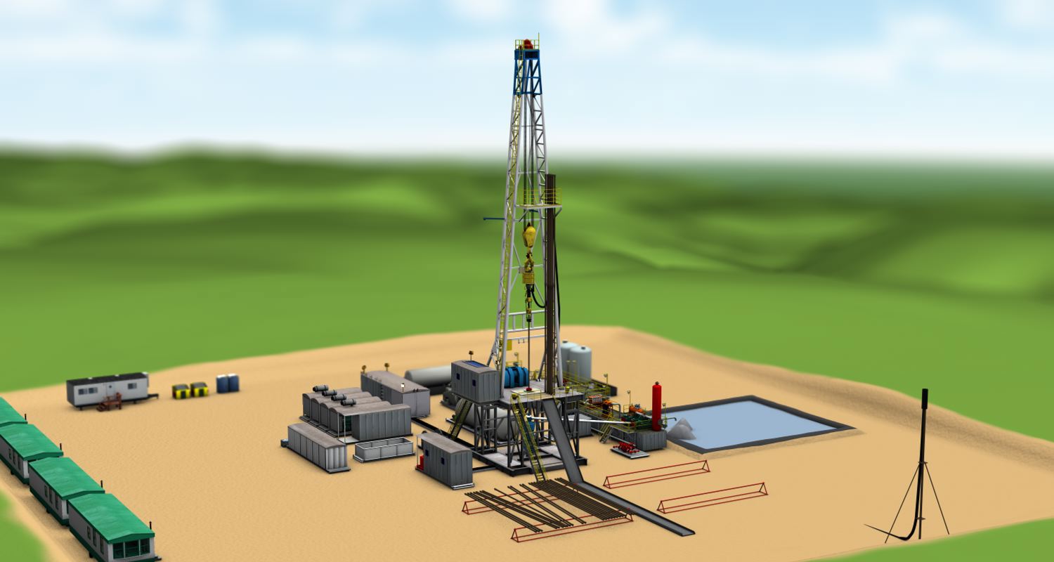 A 3d rendering of a drill site, frame 11 of 15