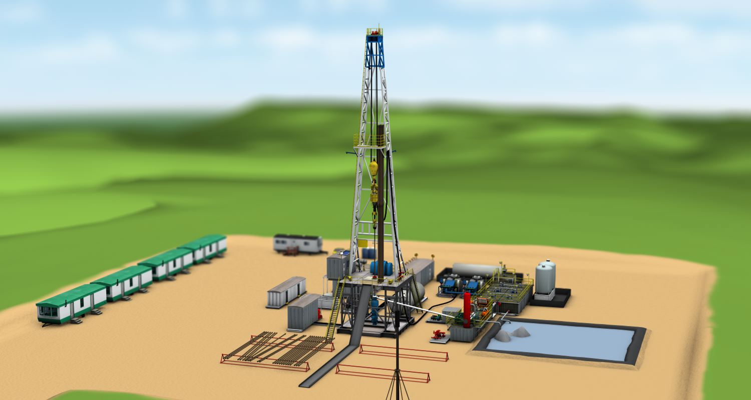 A 3d rendering of a drill site, frame 13 of 15