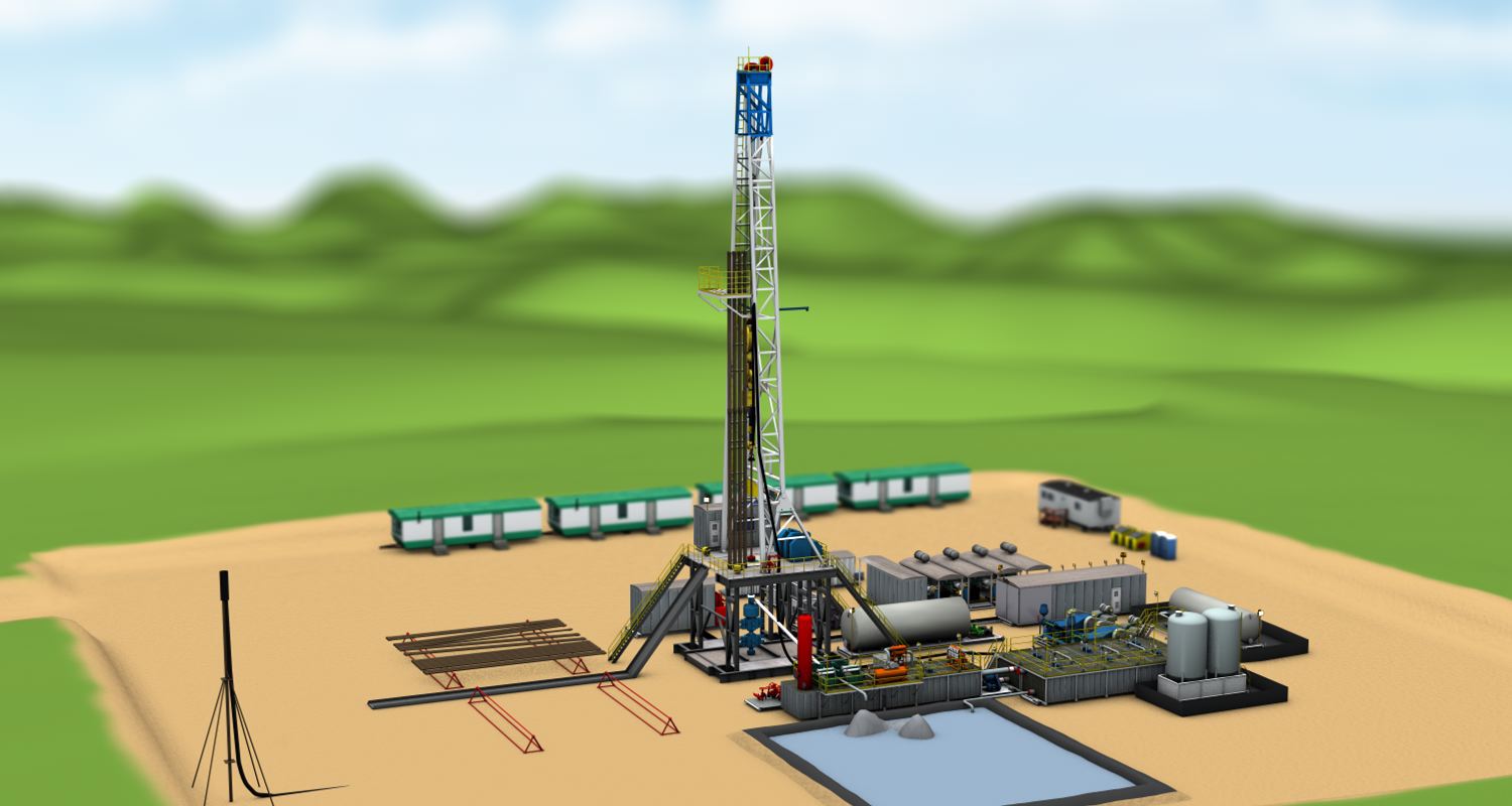 A 3d rendering of a drill site, frame 15 of 15