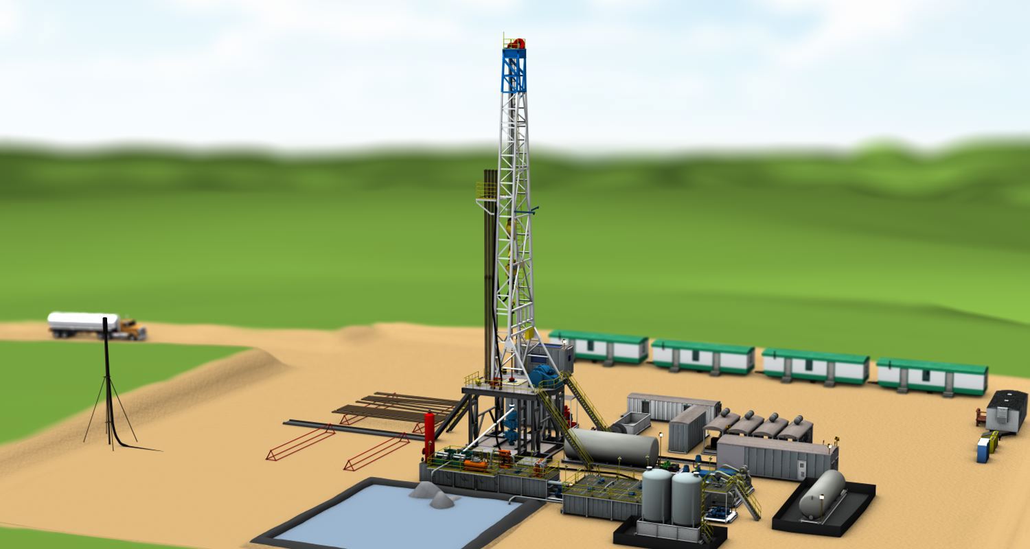 A 3d rendering of a drill site, frame 2 of 15