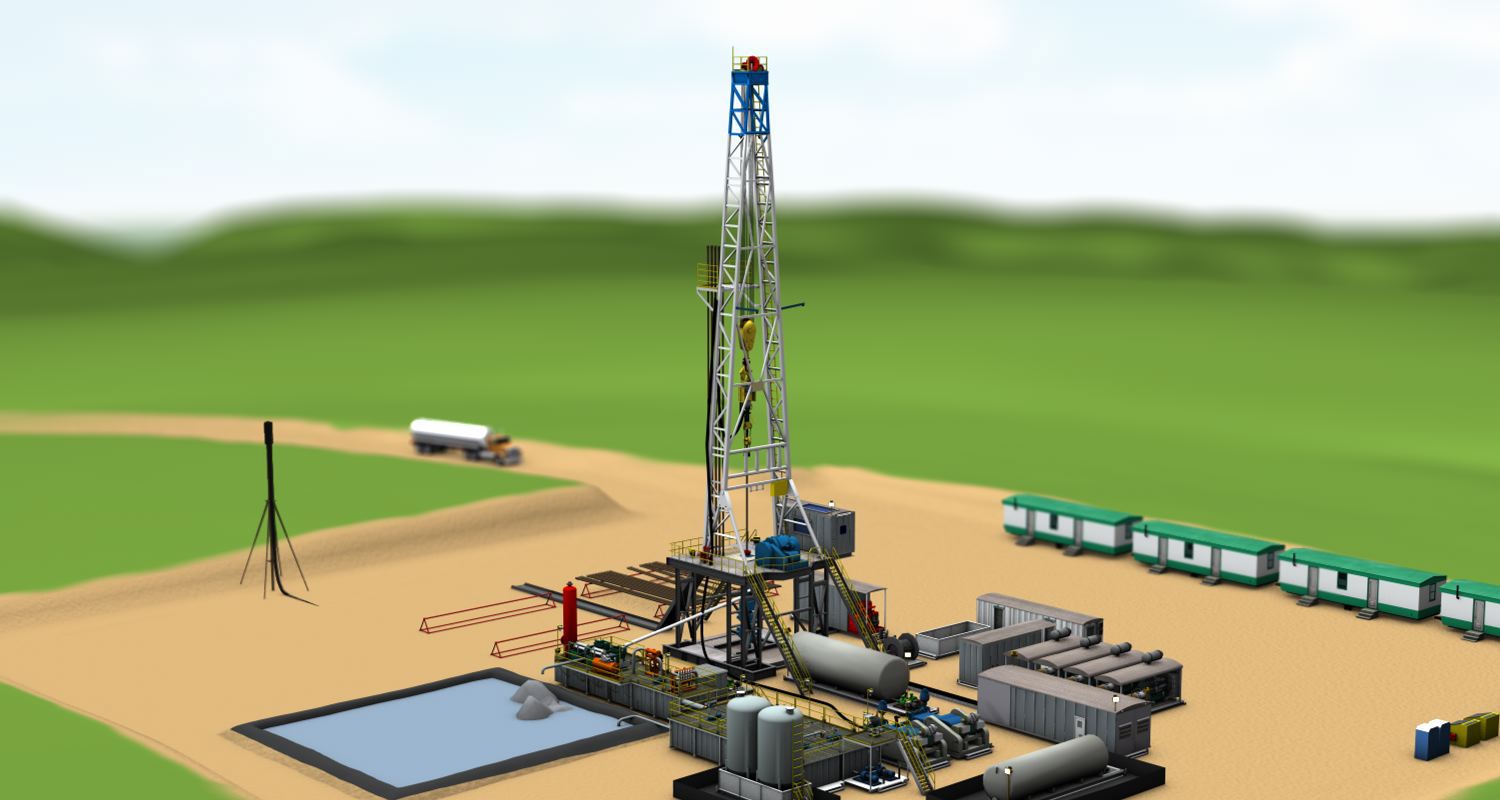 A 3d rendering of a drill site, frame 3 of 15