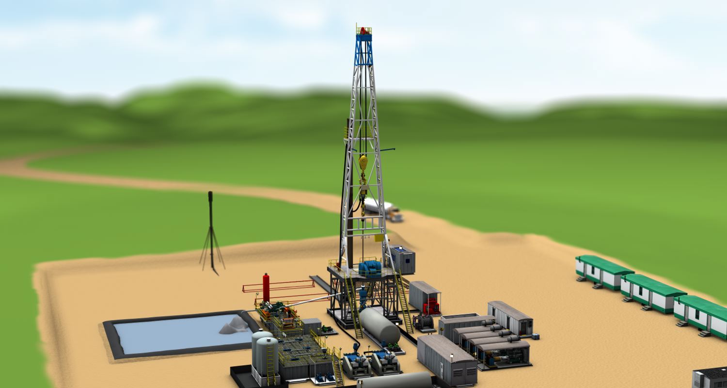 A 3d rendering of a drill site, frame 4 of 15