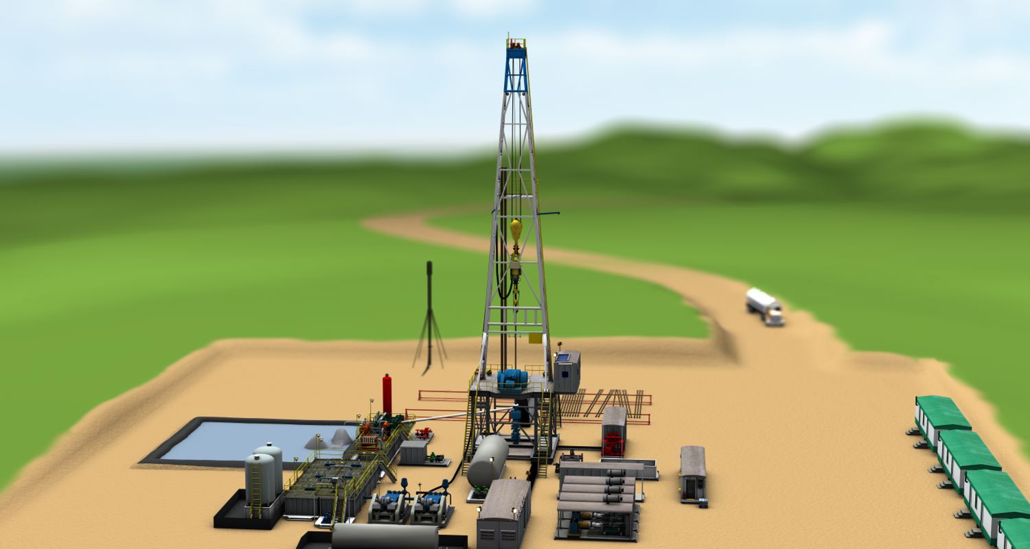 A 3d rendering of a drill site, frame 5 of 15