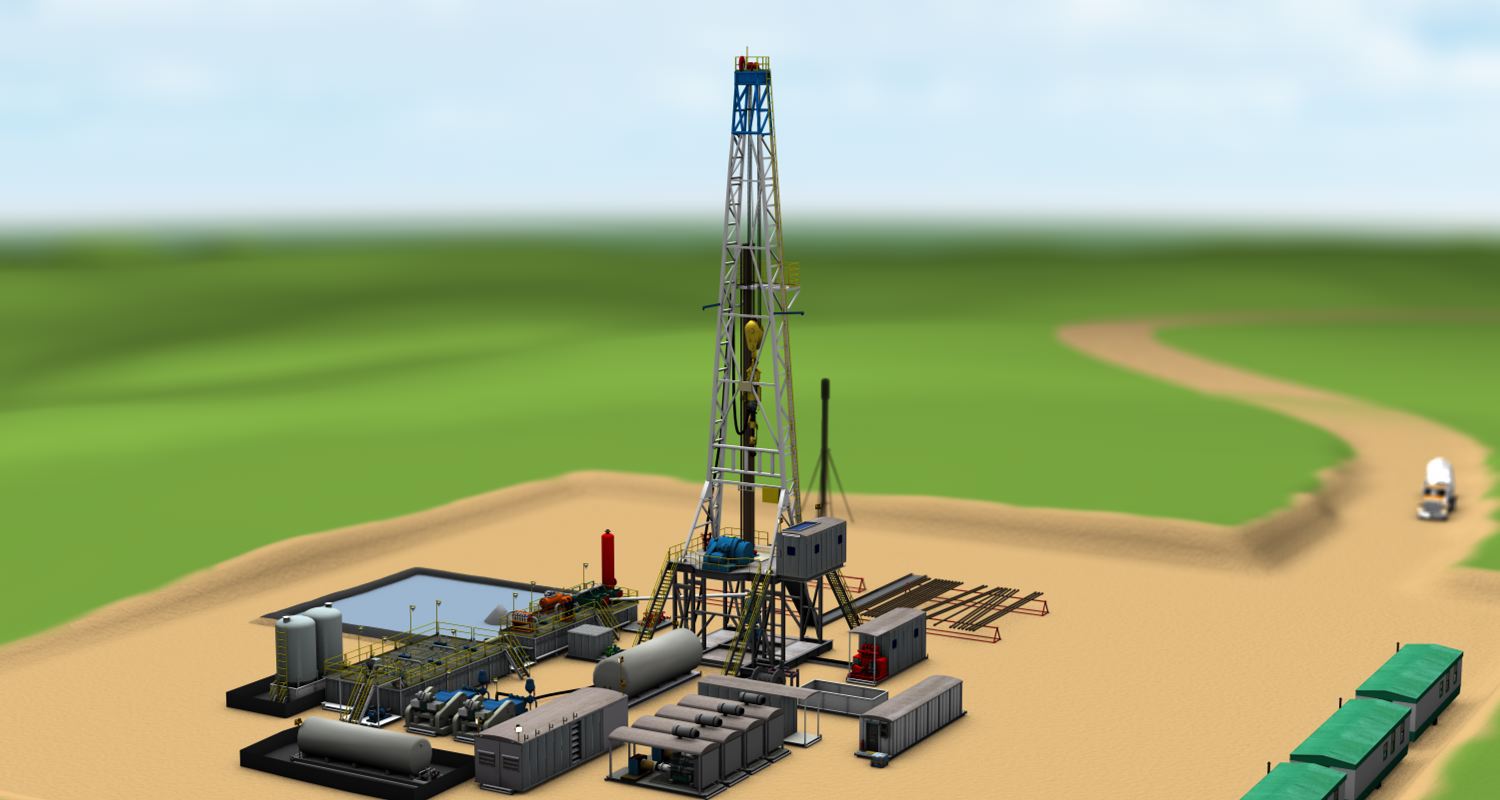 A 3d rendering of a drill site, frame 6 of 15