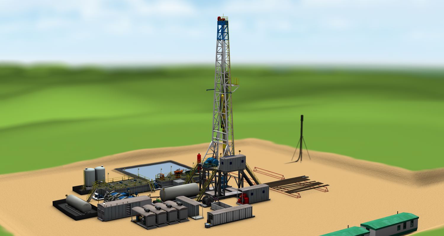 A 3d rendering of a drill site, frame 7 of 15