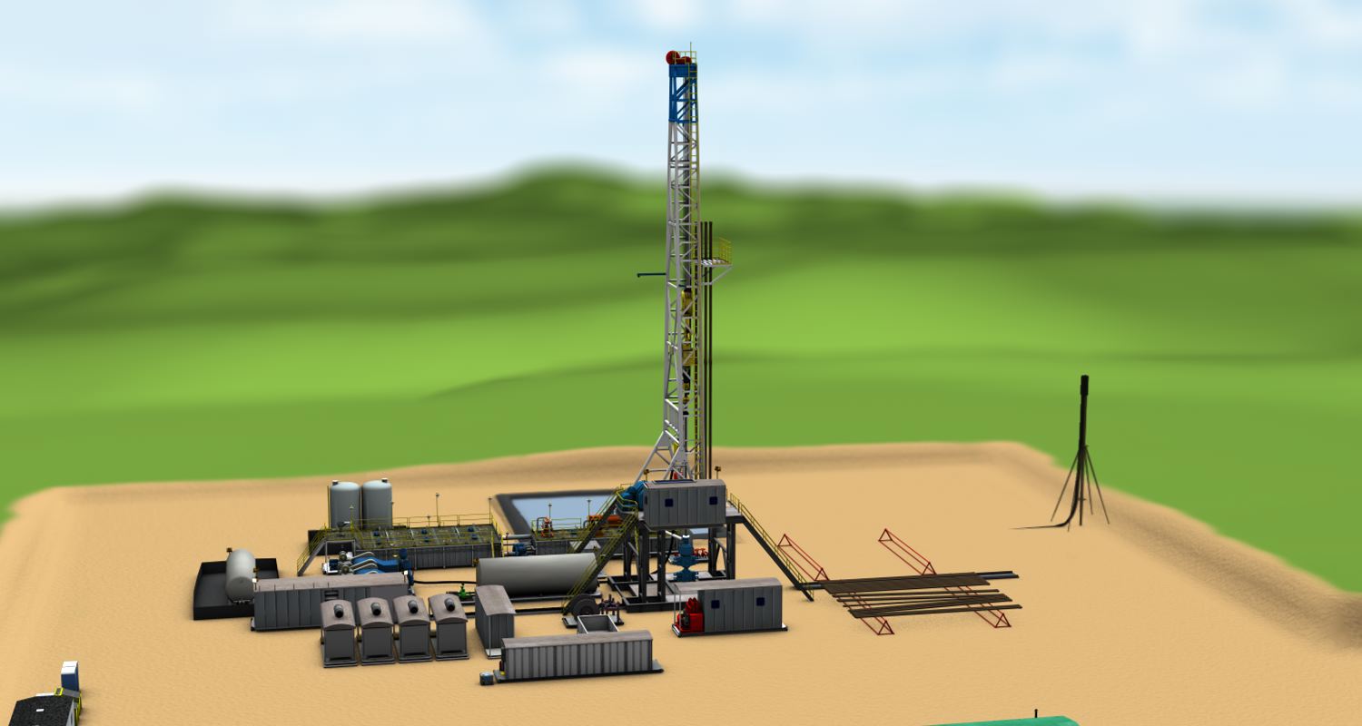 A 3d rendering of a drill site, frame 8 of 15