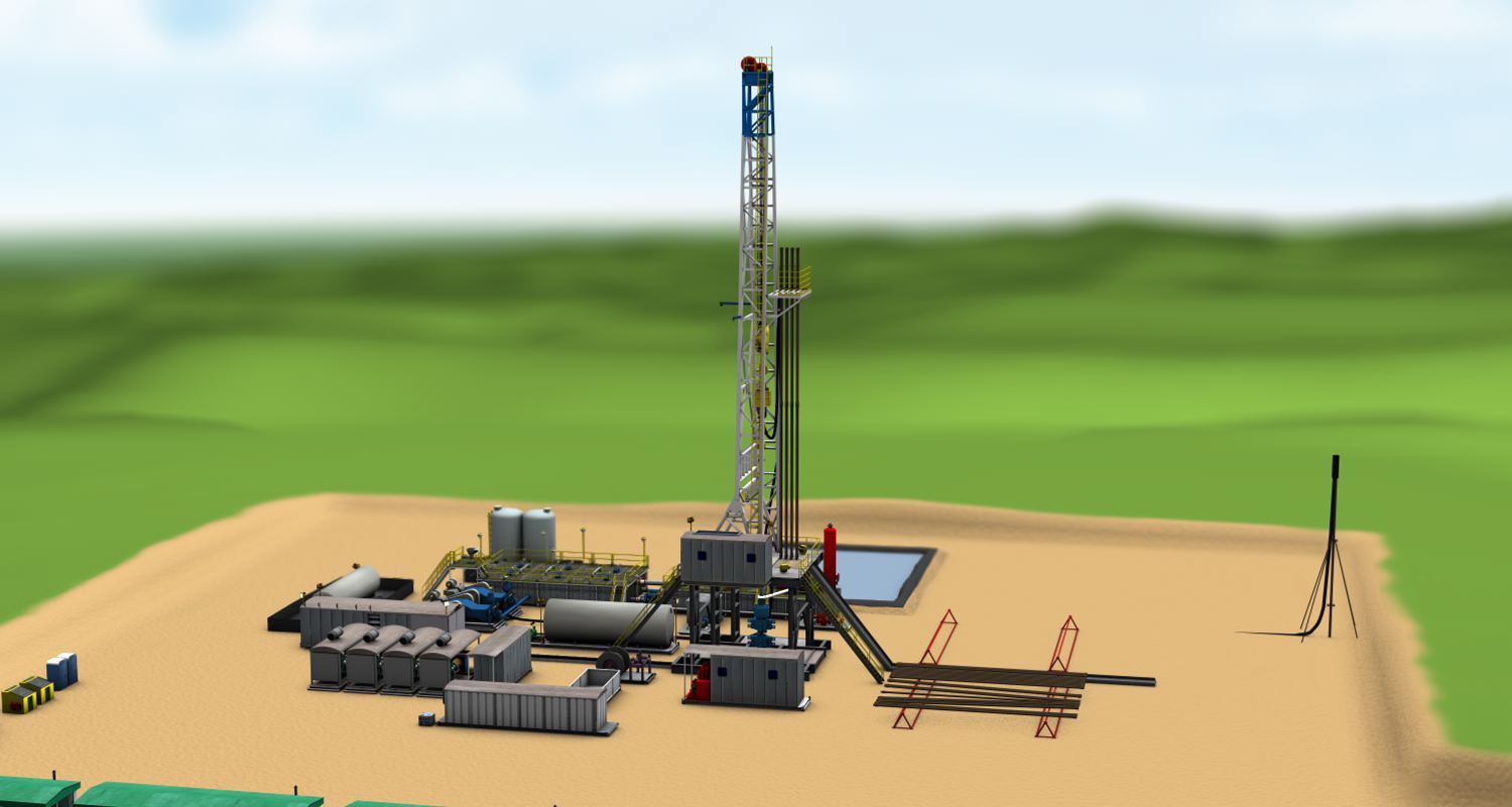 A 3d rendering of a drill site, frame 9 of 15