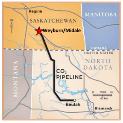 Map of CO2 Pipeline to Weyburn-Midale EOR Projects